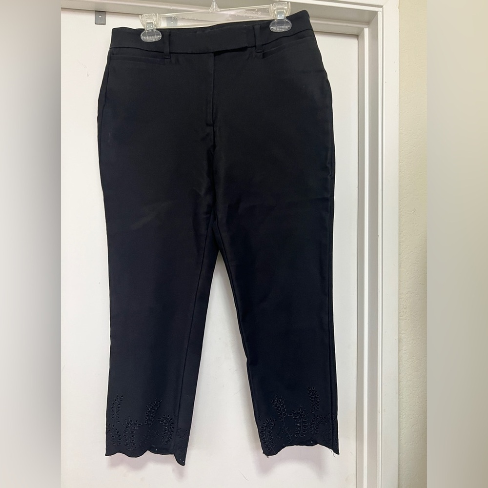 WHBM straight crop black pant with lace type design on hem - size 10